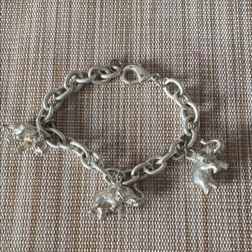 Silver Charm Bracelet with Chunky Chain and Lucky Elephants charms